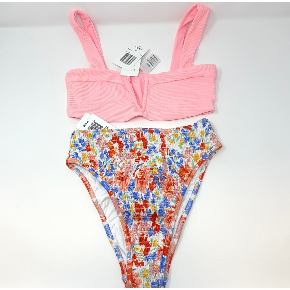 L*SPACE Lee Lee Barlette Bikini Set In Crystal Pink Flowers Forever Small New